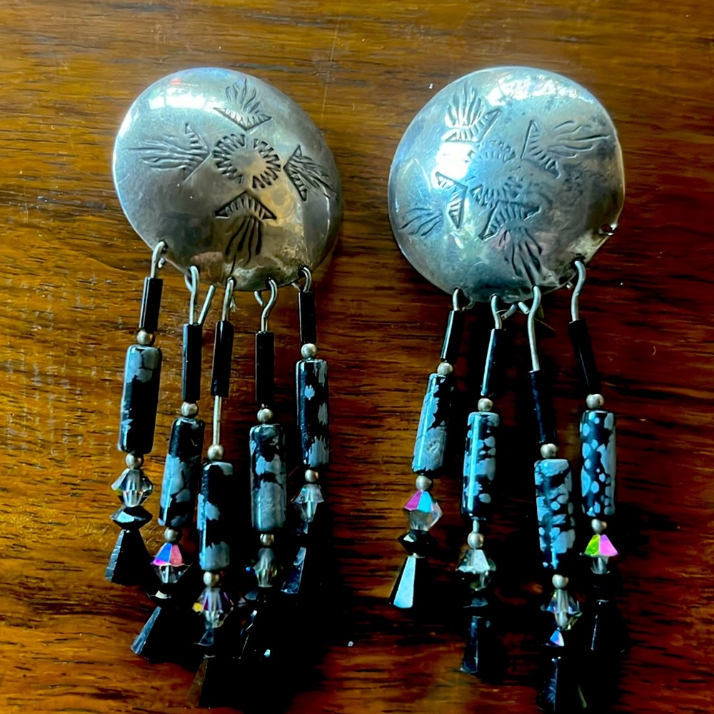 NATIVE AMERICAN STERLING SHIEKD EARRINGS C.1999’s New Mexico